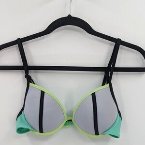 Victoria's Secret Swim Top Women's 34B Gray Mint Green Colorblock Lightly Padded